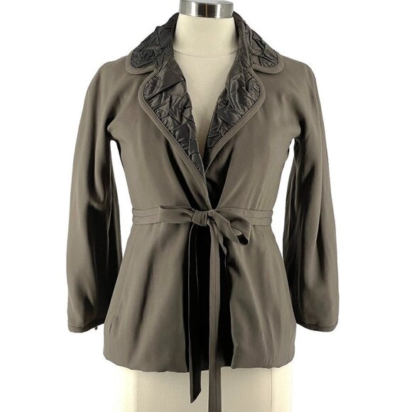 Marc by Marc Jacobs Wool-Blend Satin Collar Snap Front Waist Tie Blazer Green 6 - Picture 1 of 10